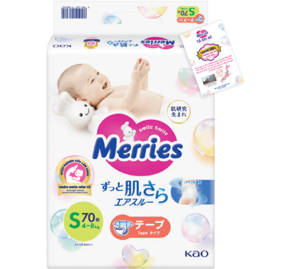 Tã dán Merries (S, 4-8kg, 70 miếng)