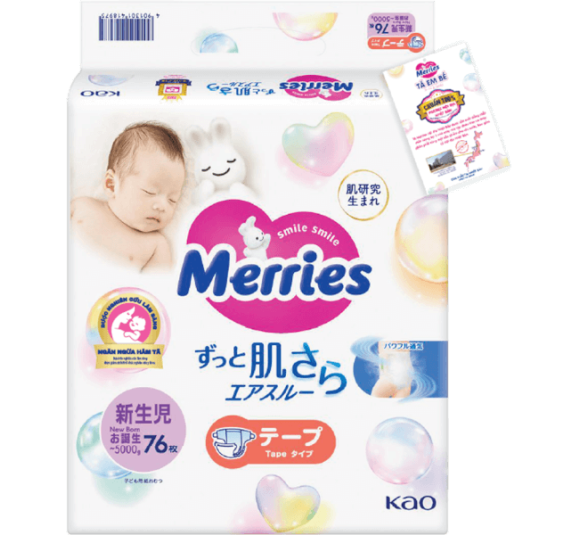 Tã dán Merries (Newborn, dưới 5kg, 76 miếng)