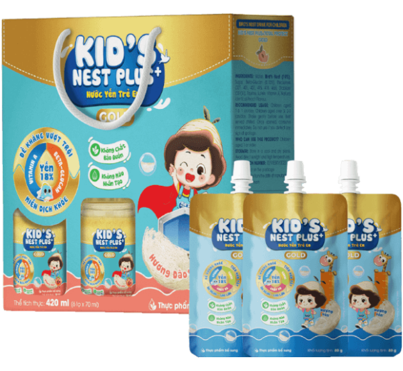 Nước Yến Kid'S Nest Plus+ Total Protect Gold 18% (Lốc 6 tặng 3 túi)