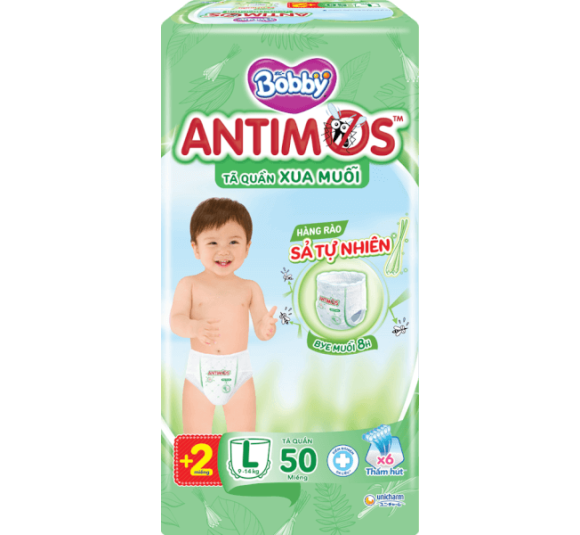 Tã quần Bobby Antimos Xua Muỗi (size L, 50+2 miếng)