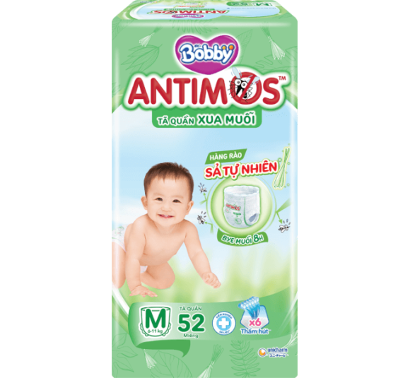 Tã quần Bobby Antimos Xua Muỗi (size M, 52 miếng)