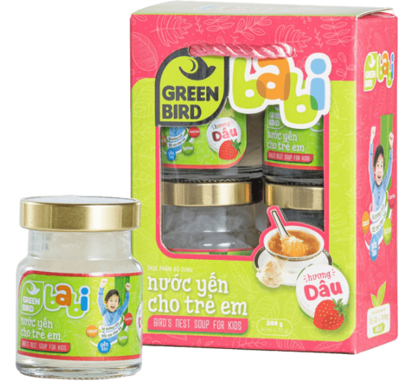 Lốc Green Bird - Babi Nước Yến Cho Trẻ Em Hương Dâu - (4hũ*72gr)