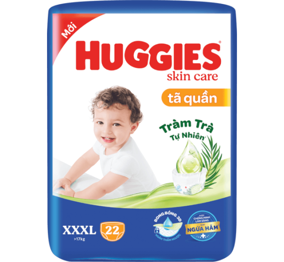Tã quần Huggies Skincare (XXXL, >17kg, 22+6 miếng) (giao bao bì ngẫu nhiên)