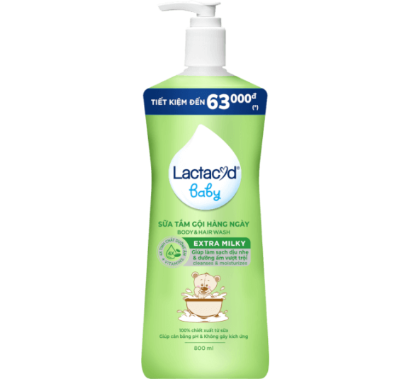 Sữa tắm gội trẻ em hàng ngày bảo vệ và nuôi dưỡng da và tóc bé Lactacyd STG Extra Milky 800ml