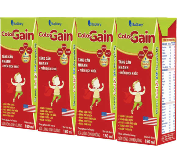 Sữa uống dinh dưỡng Colos Gain 180ml, lốc 4 hộp (trên 1 tuổi)