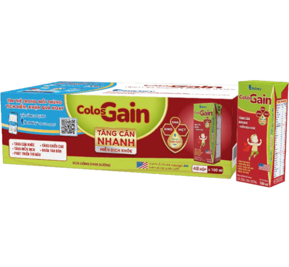 Thùng Sữa uống dinh dưỡng Colos Gain 180ml, lốc 4 hộp (trên 1 tuổi)
