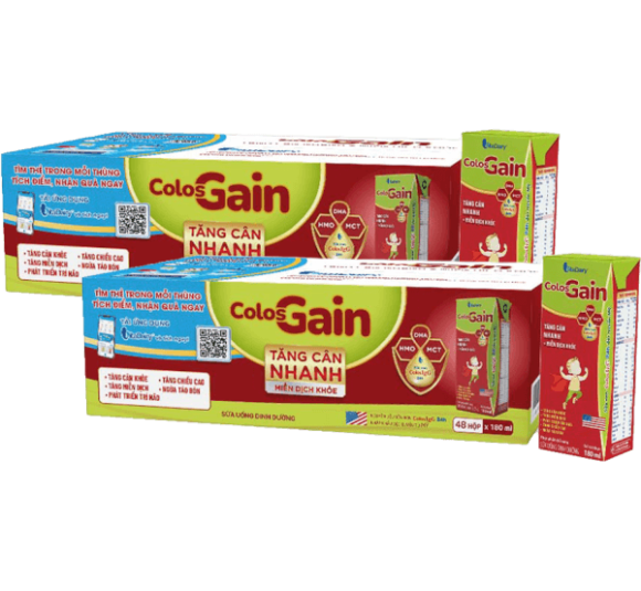 Combo 2 thùng Sữa uống dinh dưỡng Colos Gain 180ml, lốc 4 hộp (trên 1 tuổi)