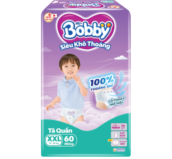 Tã quần Bobby size XXL, 60 miếng (giao bao bì ngẫu nhiên)