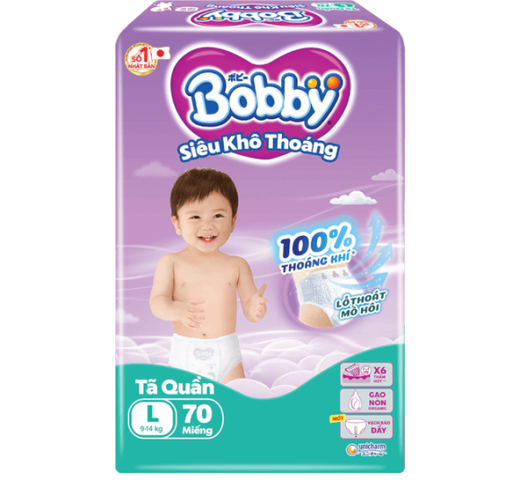 Tã quần Bobby size L, 70 miếng (giao bao bì ngẫu nhiên)