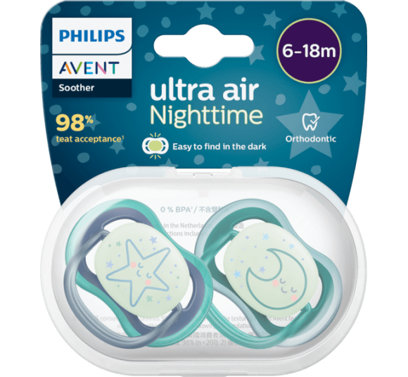Ty ngậm thông khí ban đêm Philips Avent (SCF376/13, 6-18M, vỉ đôi)