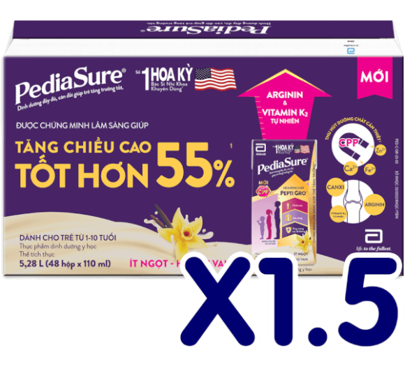 Combo 1,5 Thùng Thực phẩm dinh dưỡng y học cho trẻ 1-10 tuổi: Pediasure hương vani (110ml) (Lốc 4)