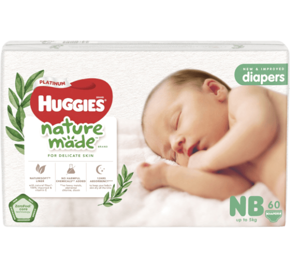 Bỉm tã dán Huggies Platinum Nature Made size Newborn 60 miếng (dưới 5kg)