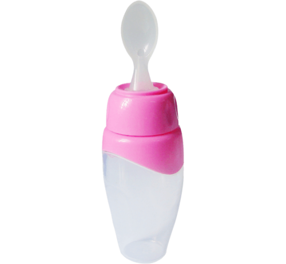 Bình muỗng ăn dặm silicone mềm 150ml, AM55103 (Hồng)