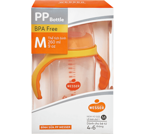 Bình sữa Wesser nhựa PP BPA Free cổ rộng 260ml