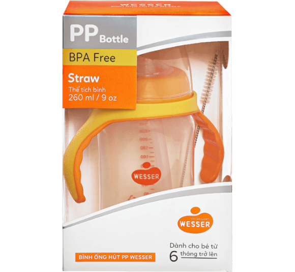 Bình ống hút Wesser nhựa PP BPA Free cổ rộng 260ml