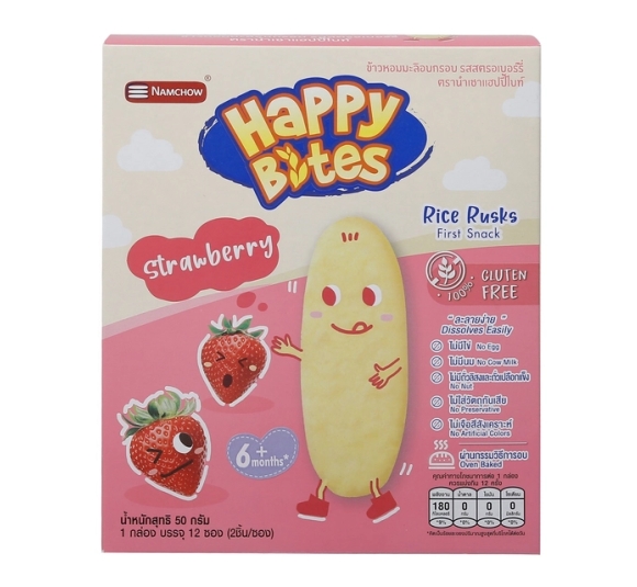 Bánh gạo ăn dặm Happy Bites vị dâu 50g 