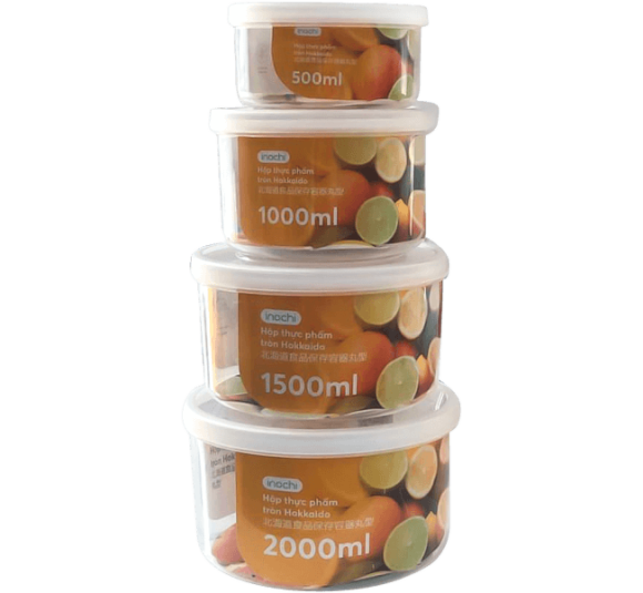 Bộ 4 hộp thực phẩm tròn Hokkaido 500, 1000, 1500, 2000ml (INC)
