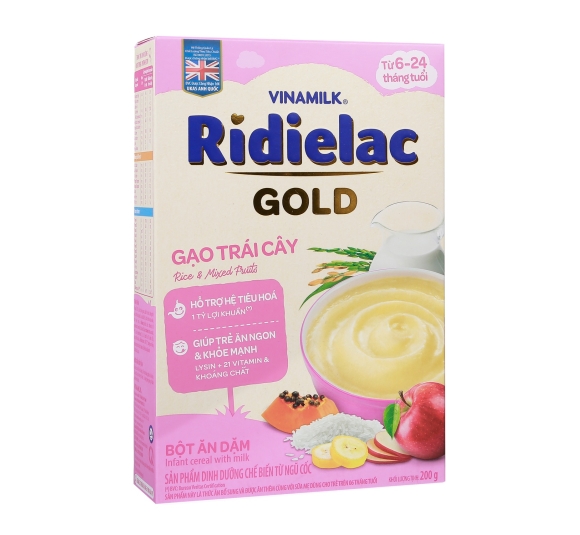 Bột ăn dặm Ridielac Gold gạo trái cây 200g cho bé 6M-24M
