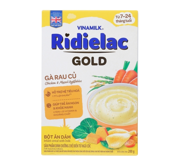 Bột ăn dặm Ridielac Gold gà rau củ 200g cho bé 7M-24M