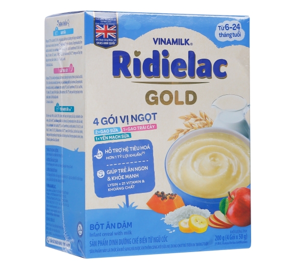 Bột ăn dặm Ridielac Gold 4 gói vị ngọt 200g cho bé 6M-24M