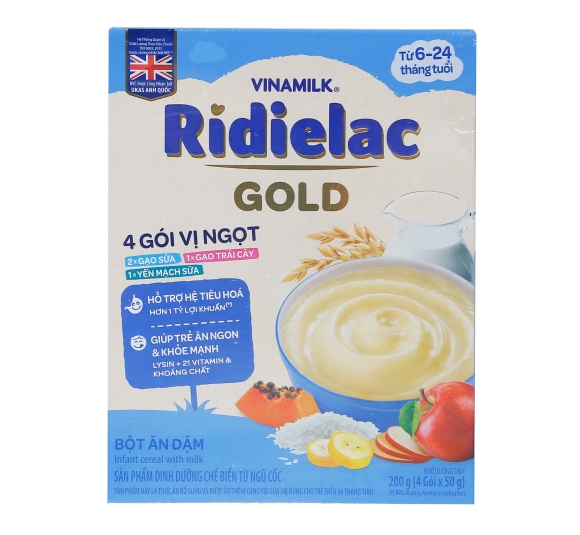 Bột ăn dặm Ridielac Gold 4 gói vị ngọt 200g cho bé 6M-24M