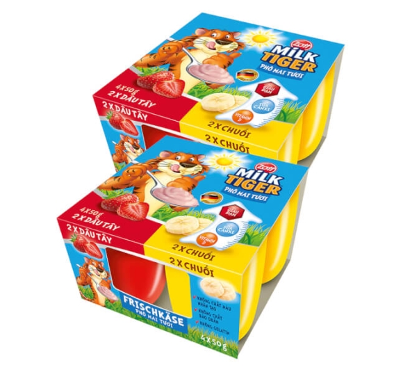 Combo 2 Phô mai tươi Milk Tiger hương Dâu - Chuối 4x50g