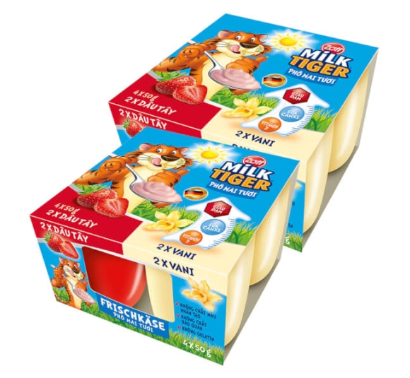 Combo 2 Phô mai tươi Milk Tiger hương Dâu - Vani 4x50g