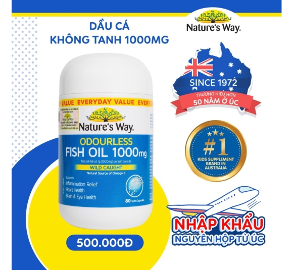 Dầu cá thiên nhiên nhiên không mùi Nature's Way Odourless Fish Oil 1000Mg hộp 80 viên