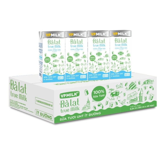 Sữa Tươi Nguyên Chất UHT Đà Lạt True Milk ÍT ĐƯỜNG x 48 Hop 