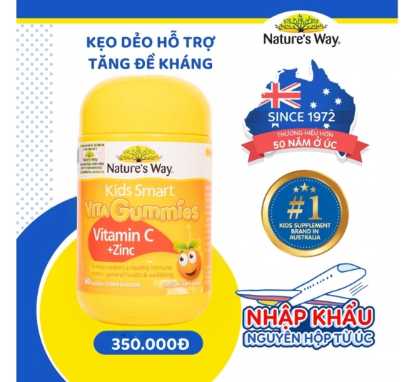 Kẹo dẻo bổ sung Vitamin C và Kẽm hỗ trợ tăng đề kháng Nature’s Way Kids Smart Vita Gummies Vitamin C + ZinC - Hộp 60 viên