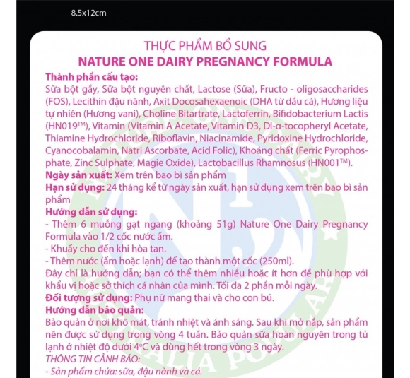 Sữa bầu Nature One Dairy Pregnancy Formula 900g