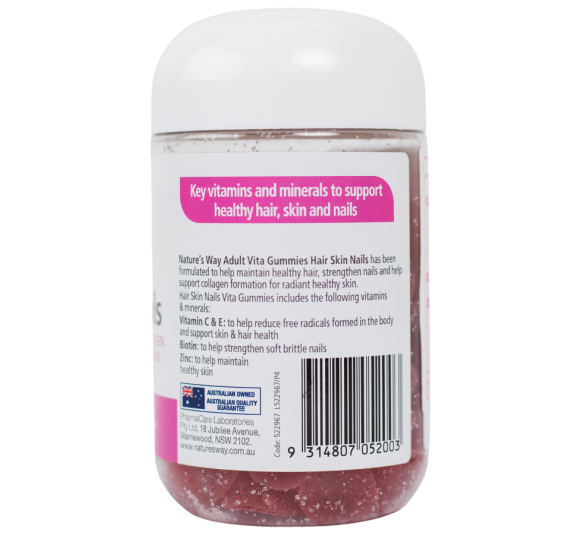 Nature’s Way Adult Vita Gummies Hair Skin Nails – Bổ sung Vitamin C, E, Biotin và kẽm hỗ trợ da, tóc móng khỏe mạnh ( 60 viên)