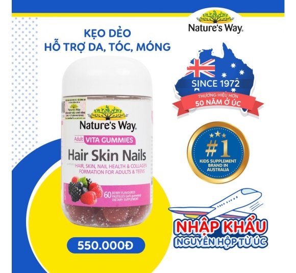 Nature’s Way Adult Vita Gummies Hair Skin Nails – Bổ sung Vitamin C, E, Biotin và kẽm hỗ trợ da, tóc móng khỏe mạnh ( 60 viên)