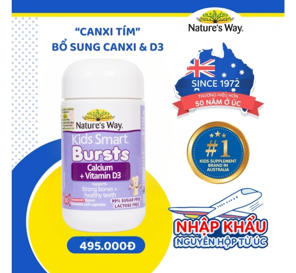 Nature's Way Kids Smart Calcium + Vitamin D3 Burstlets - Hỗ trợ phát triển hệ xương và răng chắc khỏe cho trẻ