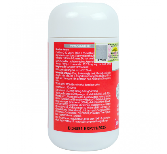 Nature's Way Kids Smart Iron + Vitamin C - Viên nhai bổ sung sắt và vitamin C