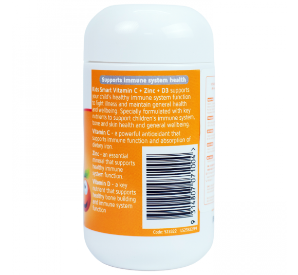 Kids Smart Vitamin C + Zinc + D3 Chewables Tablets - Bổ sung Vitamin C và Kẽm cho bé