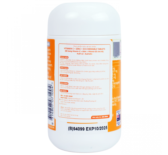 Kids Smart Vitamin C + Zinc + D3 Chewables Tablets - Bổ sung Vitamin C và Kẽm cho bé