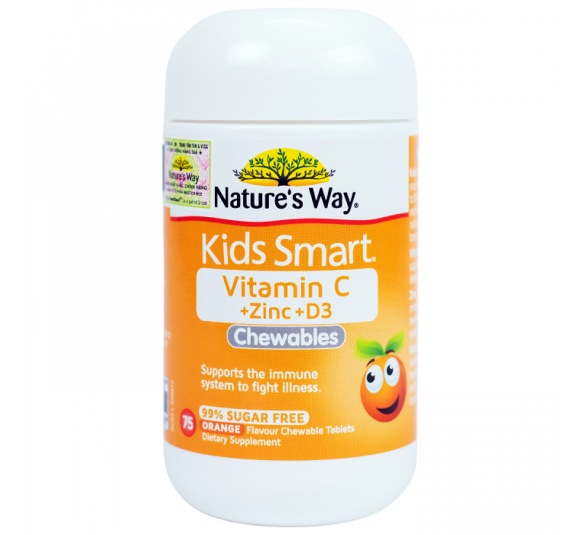 Kids Smart Vitamin C + Zinc + D3 Chewables Tablets - Bổ sung Vitamin C và Kẽm cho bé