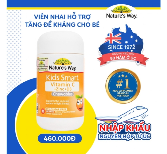 Kids Smart Vitamin C + Zinc + D3 Chewables Tablets - Bổ sung Vitamin C và Kẽm cho bé