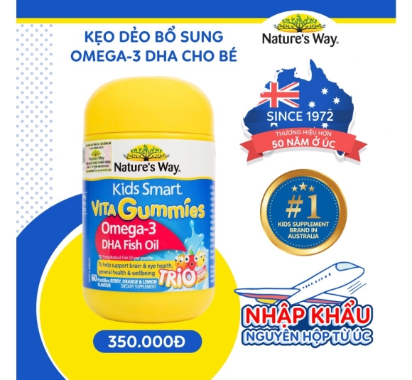 Nature's Way Vita Gummies Omega-3 DHA Fish Oil Trio - Viên nhai bổ sung Omega-3 DHA cho bé (Hộp 60 viên)
