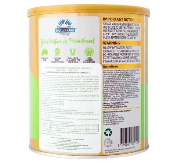Sữa Sure Grow HMM số 2 cho bé từ 6-12 tháng tuổi - Hộp 600g