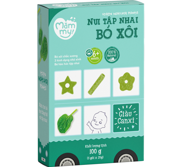 Nui ăn dặm Mămmy cho bé mới tập nhai vị cải bó xôi 100g (Từ 6 tháng) 