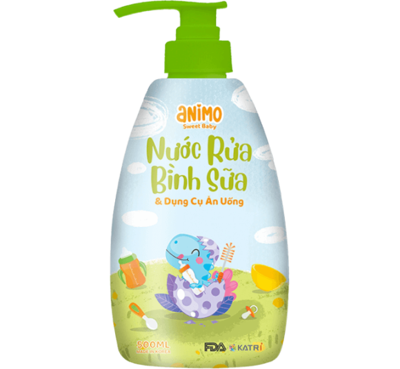 Nước rửa bình sữa Animo chai 500ml (Xanh da trời)