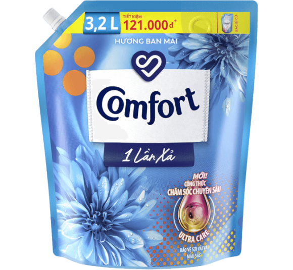 Nước xả vải Comfort chăm sóc chuyên sâu 1 lần xả hương Ban Mai (túi 3.2L)