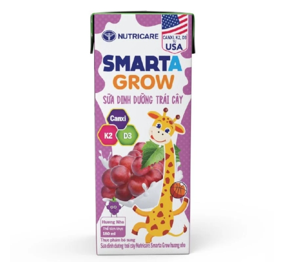 Lốc 4 hôp Sữa Dinh Dưỡng Trái Cây Smarta Grow vị Nho 180ml