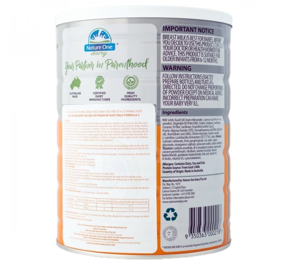 Sữa dê Nature One Dairy Goat 2 cho bé từ 6-12 tháng tuổi