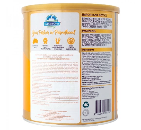 Sữa Sure Grow HMM số 3 cho bé từ 1-3 tuổi - Hộp 600g