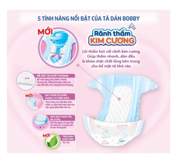 Tã dán Bobby siêu thấm - khô thoáng (S, 4-8kg, 80 miếng) (giao bao bì ngẫu nhiên)