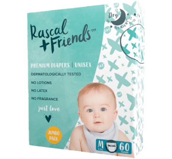 Tã dán Rascal + Friends (M, 6-11kg, 60 miếng)