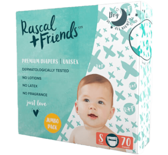 Tã dán Rascal + Friends (S, 4-8kg, 70 miếng)